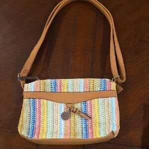 (J9) Rosetti Colorful Woven Shoulder Bag with Tan Accents